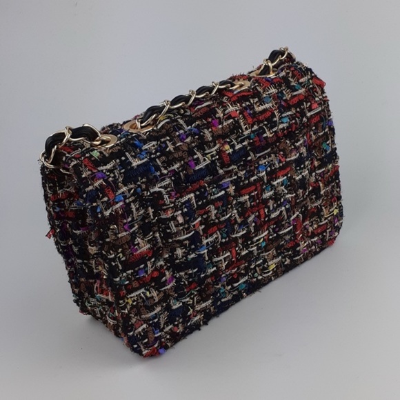 Nove Black-Multicoloured Quilted Metallic Tweed Flap Crossbody Bag - Picture 4 of 10